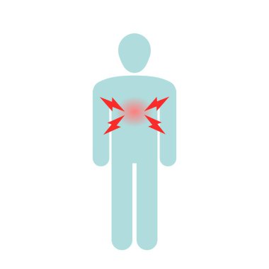 Göğüs ağrısı vektör sembolü. Göğüs ağrısı ya da kalp hastalığı insan silueti. Acı kavramı.