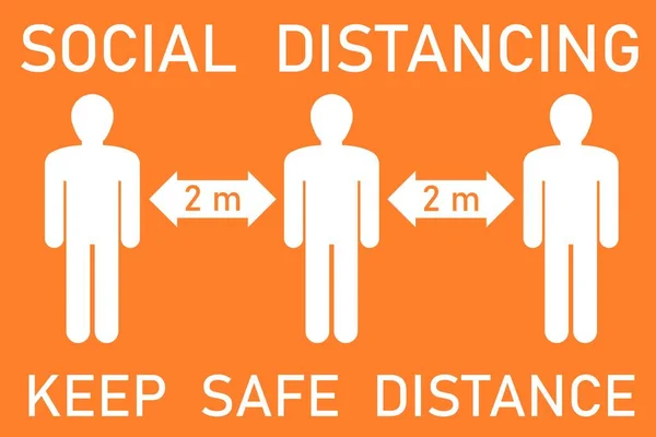 Social Distancing Vector Sign Keep Safe Distance White Orange Covid — Stock Vector