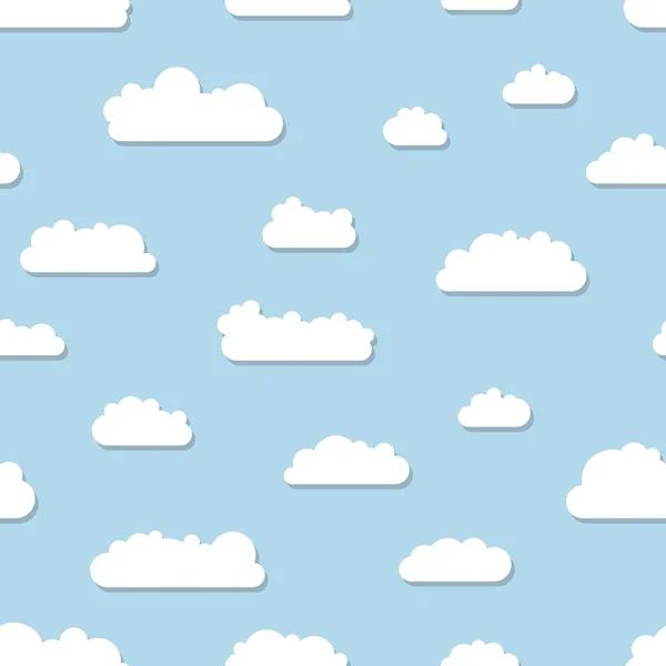 Vector White Clouds Background Seamless Cloud Textile Print Pattern — Stock Vector