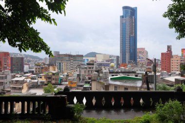 KEELUNG, TAIWAN - NOVEMBER 23, 2018: Rainy skyline of Keelung, Taiwan. Keelung is the 9th most populous city in Taiwan.