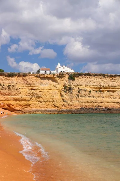 Algarve Portugal Plage Senhora Rocha Avec Chapelle Blanche Lagoa Municipalité — Photo