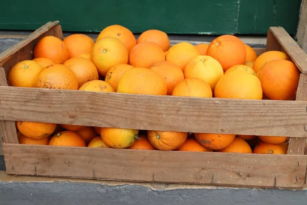 Scatola Arance Fresche Nella Regione Dell Algarve Portogallo Frutta Portoghese — Foto Stock