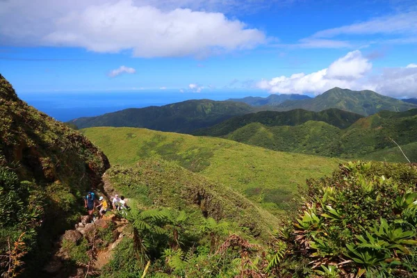 Guadeloupe France December 2019 People Hike Summit Trail Soufriere Volcano — Stock Photo, Image