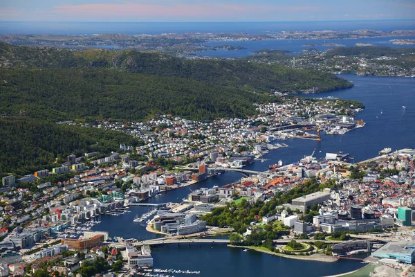 Bergen City Norvegia Vista Aerea Estiva Dei Distretti Sentrum Solheim — Foto Stock