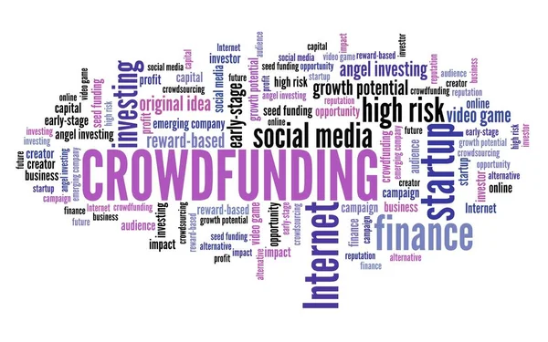 Crowdfunding concept. Crowd funding word cloud sign. Startup financing.