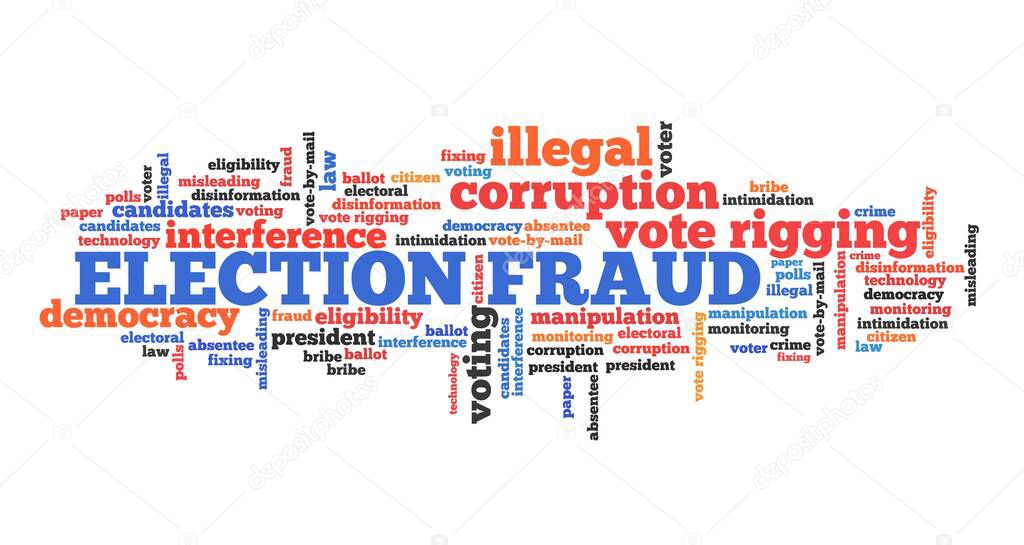 Election fraud concept. Electoral fraud and corruption. Word cloud sign.