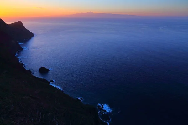 Gran Canaria Riscos Cliffs Sunset Tenerife Island Background — Stock Photo, Image