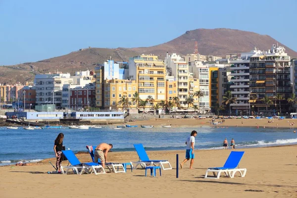 Las Palmas Spain November 2015 People Visit Las Canteras Beach — 스톡 사진