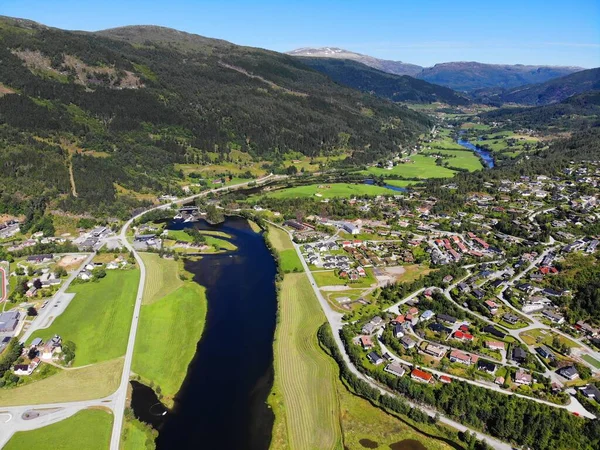 Naustdal Noruega Rio Nausta Vistos Drone Linda Paisagem Verão — Fotografia de Stock