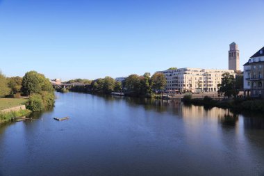 Muelheim an der Ruhr city in Germany. Ruhr Nehri ile Şehir Manzarası.