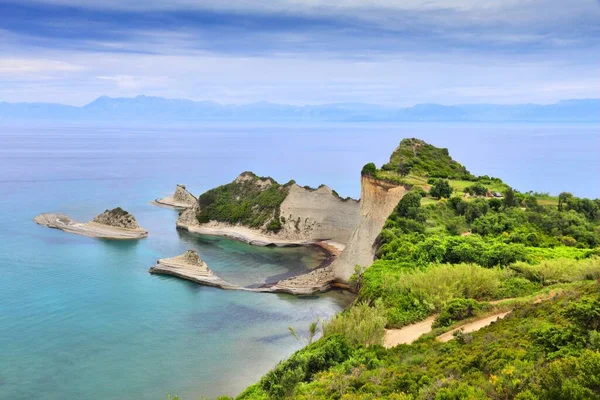 Korfu Adası Manzarası Yunanistan Cape Drastis Sahili Yon Denizi Yaz — Stok fotoğraf