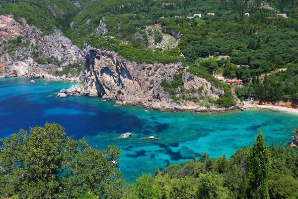 Грецький Острівний Ландшафт Paleokastritsa Острові Корфу Греція Іонічне Море Влітку — стокове фото