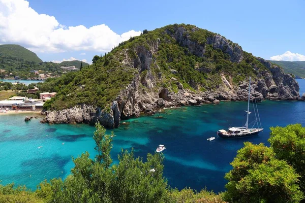 Paesaggio Dell Isola Greca Paleokastritsa Sull Isola Corfù Grecia Costa — Foto Stock