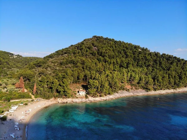 Isola Korcula Croazia Veduta Drone Della Spiaggia Pupnatska Luka — Foto Stock