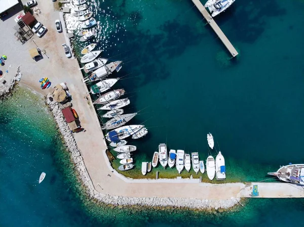 Ilha Korcula Croácia Vista Aérea Porto Lumbarda — Fotografia de Stock