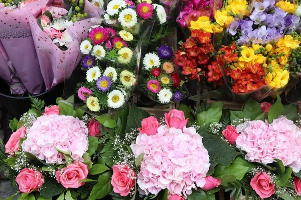 Stockholm Sveç Çiçekçi Dükkanı Hazır Çiçekçi Seçimi Ortanca Gül Frezya — Stok fotoğraf
