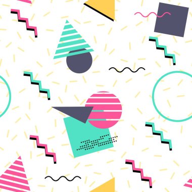 1990 'ların kusursuz geometrik vektör deseni. 80 'ler-90' lar Memphis biçim vektör dokusu.