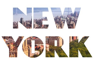 New York mesaj tabelası - arka plan seyahat kartpostal fotoğraflı şehir adı.