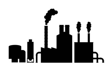 Vektör fabrikası. Sanayi fabrikası siluet vektör tasarımı. Fabrika çizimi beyaza izole edildi.