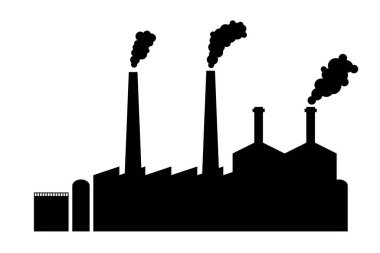 Vektör fabrikası. Sanayi fabrikası siluet vektör tasarımı. Fabrika çizimi beyaza izole edildi.