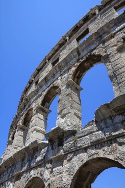 Hırvatistan dönüm noktası. Hırvatistan 'ın Pula kentinde antik Roma mimarisi - Roma Amfitiyatrosu.