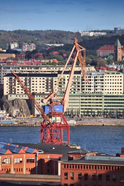 İsveç 'in Göteborg şehrinde. Göteborg Limanı 'nda liman vinci.