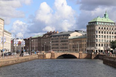 GOTHENBURG, SWEDEN - 26 AĞUSTOS 2018: Gothenburg, İsveç şehir manzarası. Göteborg, 1 milyon nüfusuyla İsveç 'in en büyük ikinci şehridir..