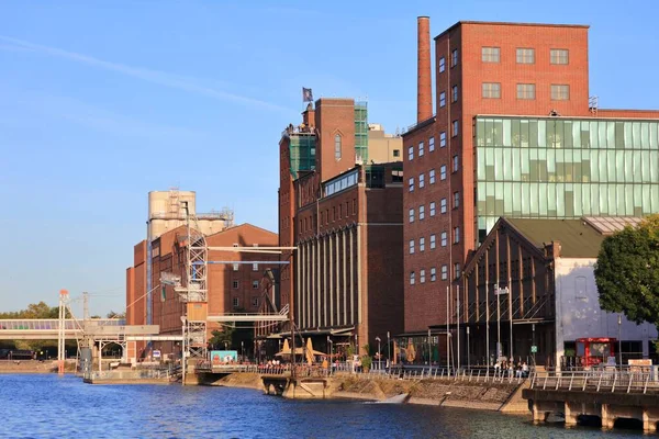 Duisburg Duitsland September 2020 Skyline Innenhafen Duisburg Duitsland Inner Harbour — Stockfoto