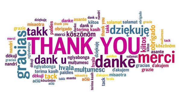 Спасибо графике сообщений. Международный знак благодарности на многих языках, включая английский, французский, немецкий, голландский и польский.