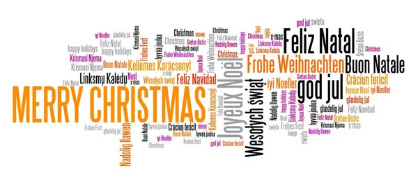Merry Christmas message sign. International Christmas wishes in many languages including English, German, Spanish and French.