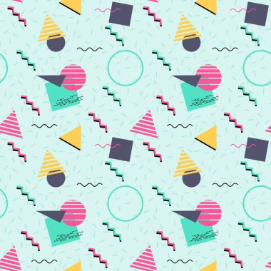 Moda tasarım vektörü - 1990 model. 80 'ler-90' lar stili geometrik Memphis vektörü. 1990 'ların pürüzsüz dokusu.