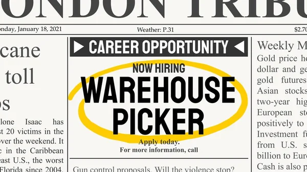 Warehouse Picker Career Online Shop Fulfilment Center Recruitment Offer Job — Stock Vector