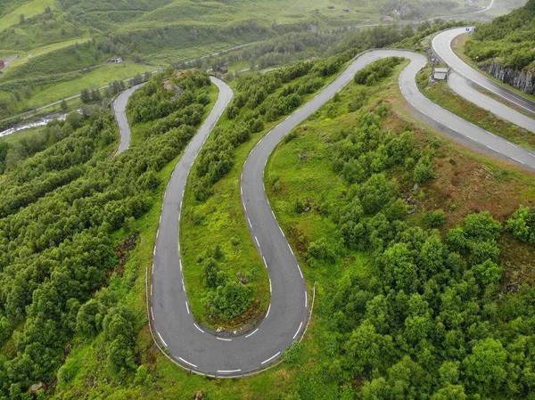 Norway Road Drone View Old Austmannalia Twisting Mountain Road Haukeli — Stock Photo, Image