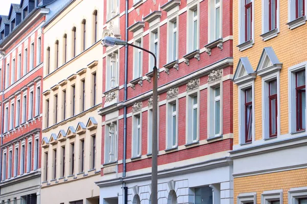 Chemnitz Niemcy Widok Ulicy Niemieckiej Architektury Mieszkaniowej Budynki Mieszkalne Dzielnicy — Zdjęcie stockowe