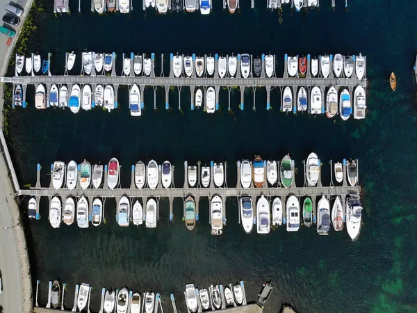 Haugesund Marina Vista Aerea Norvegia Barche Bianche Drone Vista — Foto Stock