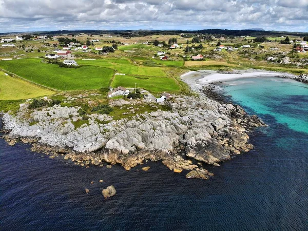 挪威Karmoy岛无人驾驶飞机视图 桑德夫海滩 — 图库照片
