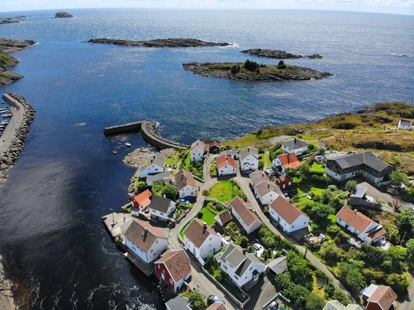 Vista Aerea Del Drone Della Città Sogndalstrand Nel Sud Della — Foto Stock