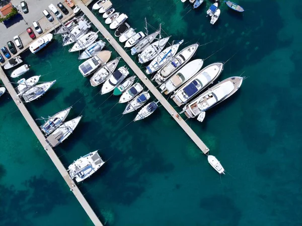 Korcula Eiland Kroatië Vanuit Lucht Uitzicht Lumbarda Jachthaven — Stockfoto