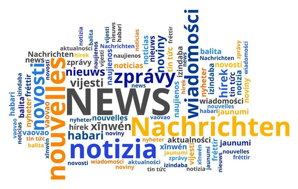 News Word Translated Different Languages News International Translation Text Collage — Stock Photo, Image