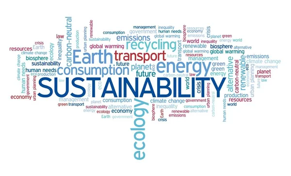 Sustentabilidade Nuvem Palavras Conceitos Texto Sustentabilidade Ambiental — Fotografia de Stock