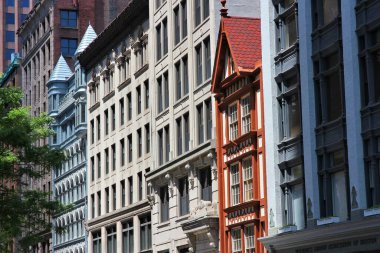 Boston şehir merkezi eski mimari sokak manzarası. Massachusetts, ABD. Boston 'daki State Street.