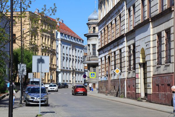 GLIWICE, POLAND - MAY 11, 2021: Street view of Gliwice city in Poland, one of largest cities of Upper Silesian metropolitan area.