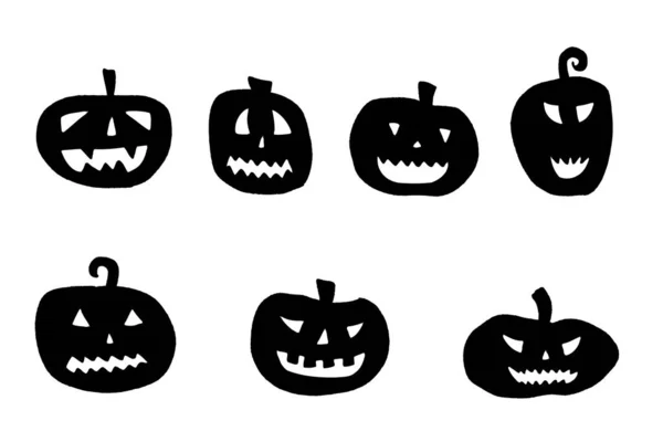 Vector Halloween Pumpkin Set Hand Drawn Illustration Style Halloween Jack — Stock Vector