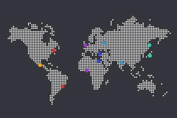 Wereldkaart Vector Dotted Wereldkaart Met Grootste Steden Ter Wereld Gemarkeerd — Stockvector