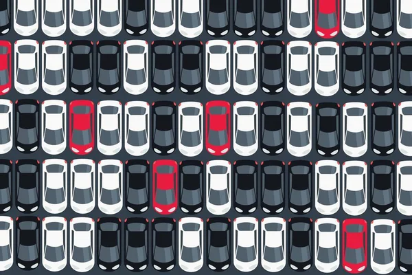 Nová Auta Zaparkovaná Úhledných Řadách Distribuce Logistické Parkoviště Továrnách — Stockový vektor