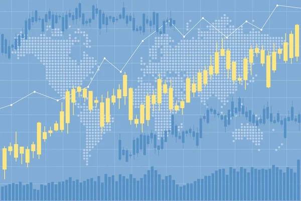 Investeren Achtergrond Kandelaar Grafieken Voor Beurs Met Stip Wereldkaart Achtergrond — Stockvector
