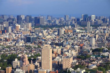 TOKYO, JAPONYAN - 11 Mayıs 2012: Chiyoda ve Chuo koğuşlarının gün batımı manzarası, Tokyo, Japonya. Büyük Tokyo Bölgesi dünyanın en kalabalık metropoliten alanıdır (38 milyon kişi).).