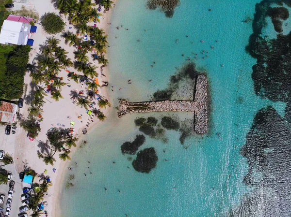 瓜德罗普海滩和珊瑚礁无人驾驶航空景观 圣安妮海滩 格朗德特尔岛 — 图库照片