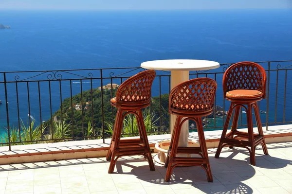 Greek Island Paleokastritsa Corfu Island Greece Cafe Table Sea View — Stock Photo, Image