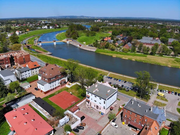 Kedzierzyn Kozle City Poland Drone Aerial View Odra River — Stock Photo, Image